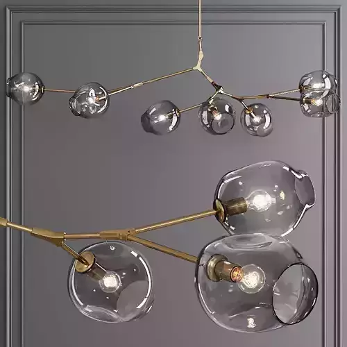 7-globe Branching Bubble Brushed Brass and Gray Glass