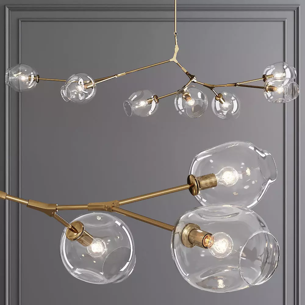 7-globe Branching Bubble Brushed Brass and Clear Glass 3D model_0