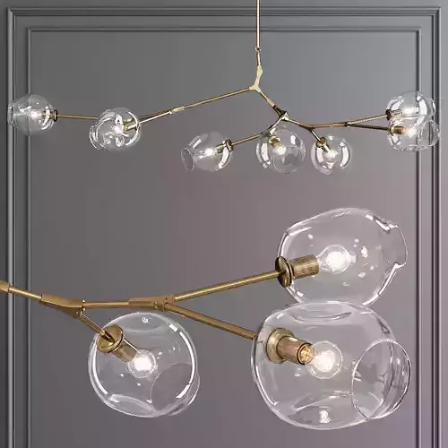 7-globe Branching Bubble Brushed Brass and Clear Glass