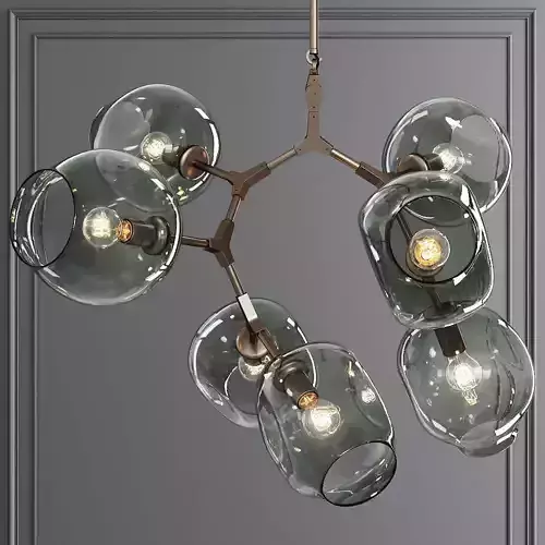 7-globe Branching Bubble Vintage Brass and Dark Green Glass