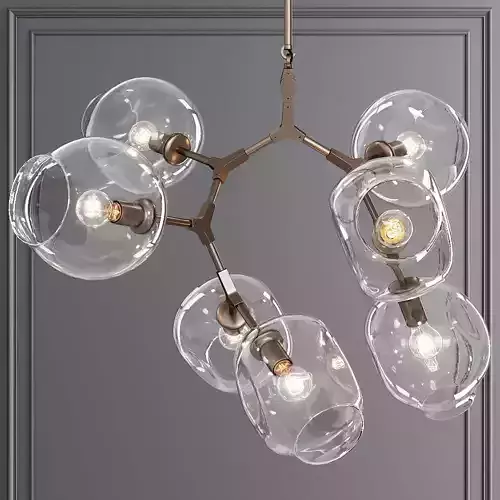 7-globe Branching Bubble Vintage Brass and Clear Glass