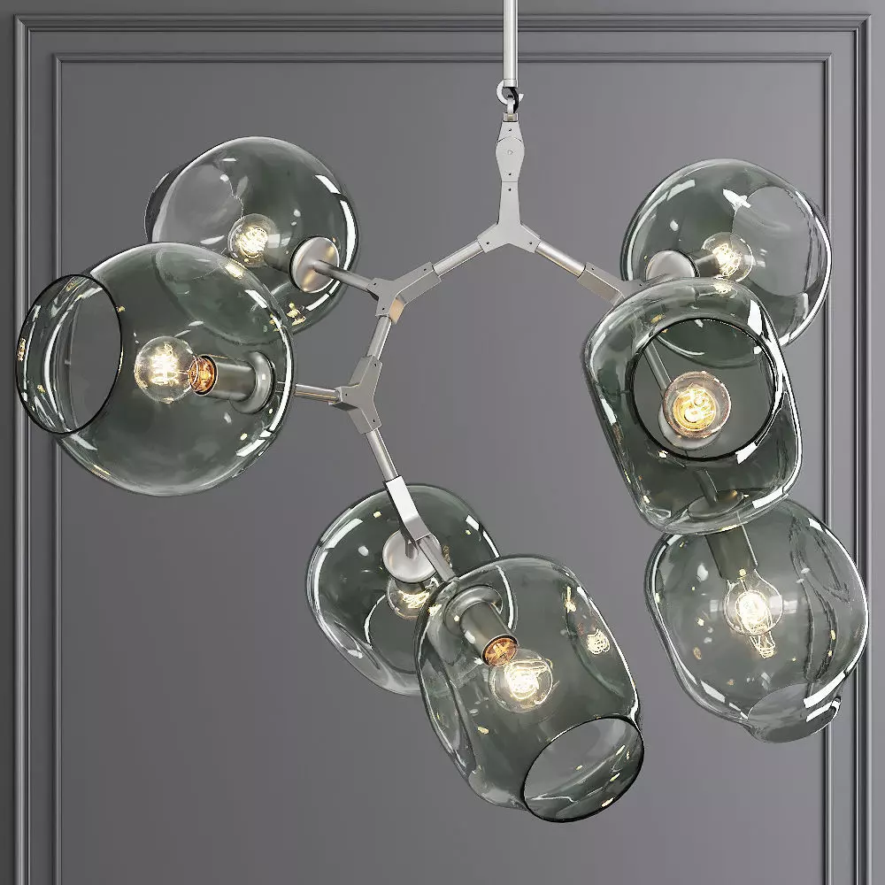 7-globe Branching Bubble Satin Nickel and Dark Green Glass 3D model_0