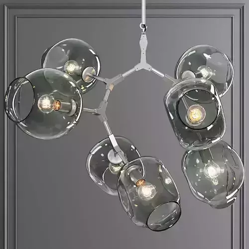 7-globe Branching Bubble Satin Nickel and Dark Green Glass