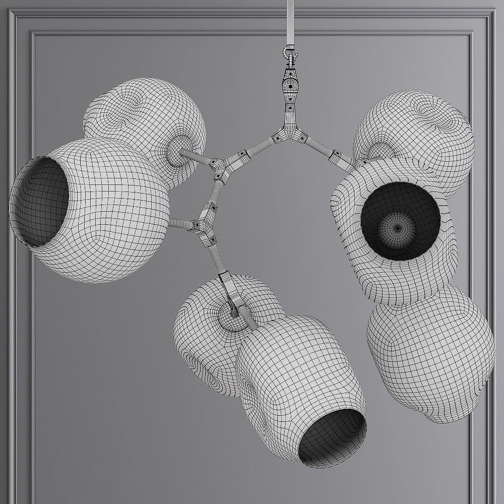 7-globe Branching Bubble Satin Nickel and Dark Green Glass 3D model_1