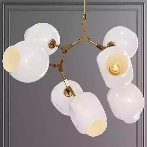 7-globe Branching Bubble Brushed Brass and White Glass