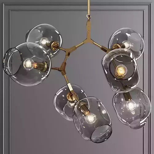 7-globe Branching Bubble Brushed Brass and Gray Glass