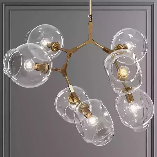 7-globe Branching Bubble Brushed Brass and Clear Glass