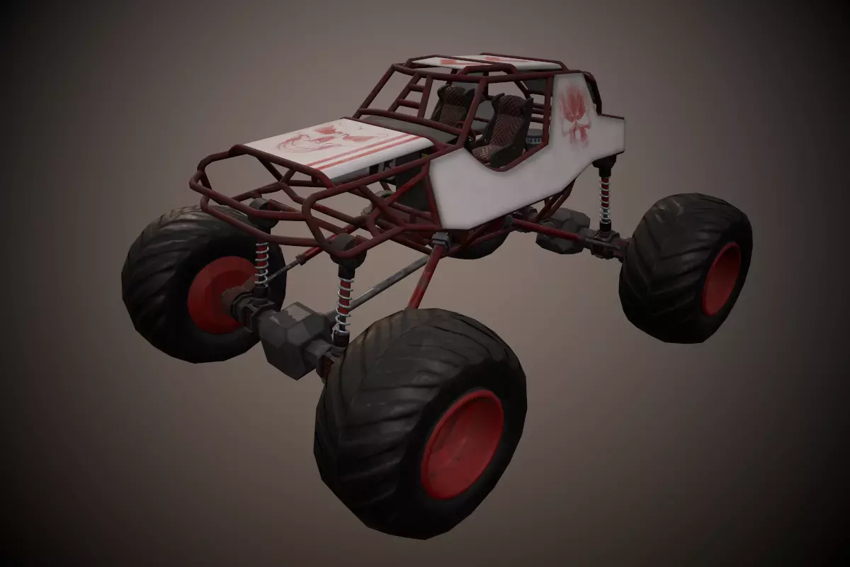 Red Monster Truck Low-poly 3D model_0