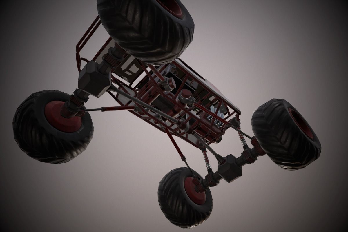 Red Monster Truck Low-poly 3D model_5