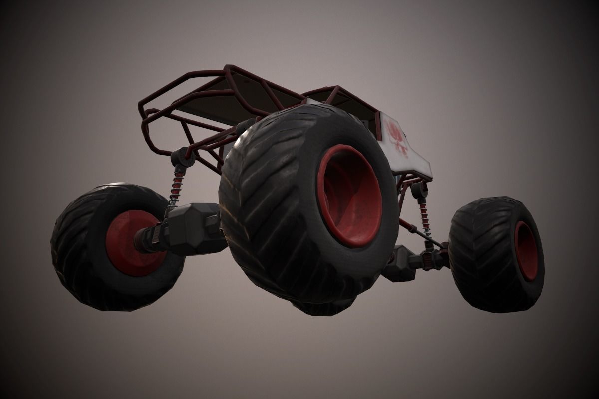 Red Monster Truck Low-poly 3D model_1