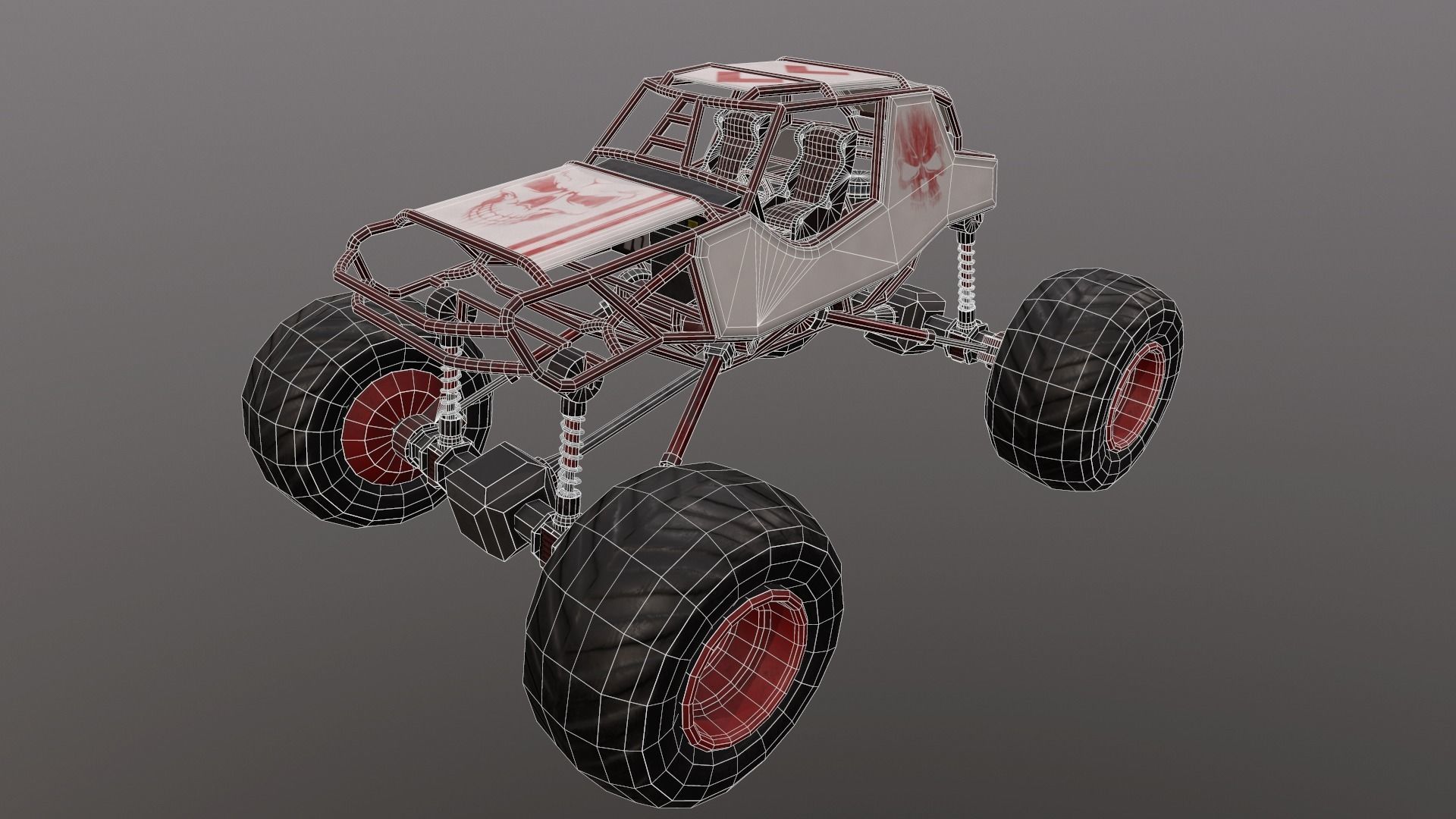 Red Monster Truck Low-poly 3D model_7