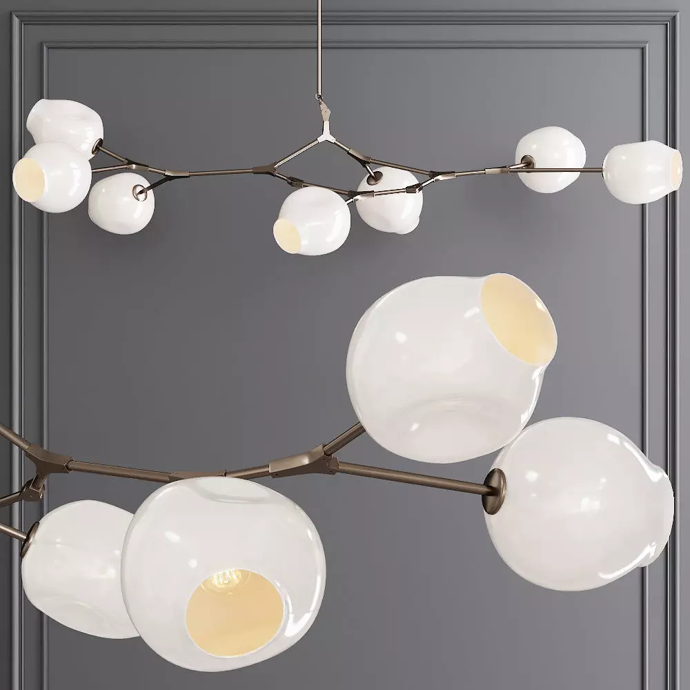 7-globe Branching Bubble Vintage Brass and White Glass 3D model_0