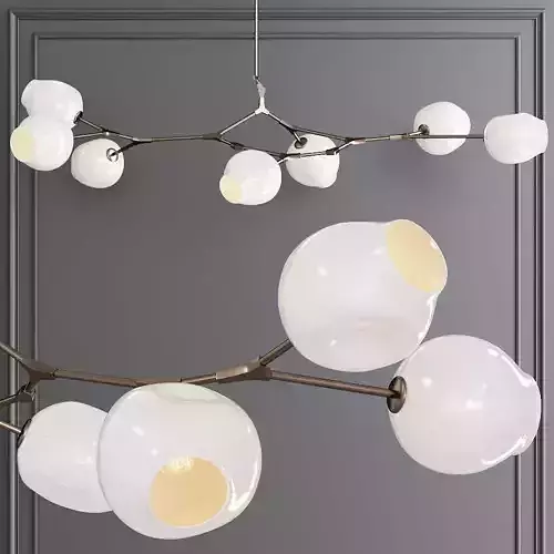 7-globe Branching Bubble Vintage Brass and White Glass