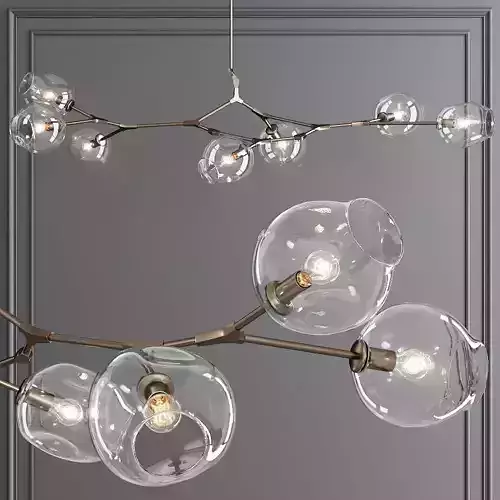 7-globe Branching Bubble Vintage Brass and Clear Glass