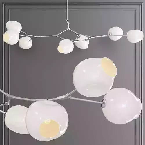 7-globe Branching Bubble Satin Nickel and White Glass