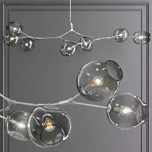 7-globe Branching Bubble Satin Nickel and Dark Green Glass