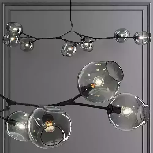 7-globe Branching Bubble Oil-rubbed Bronze and Dark Green Glass