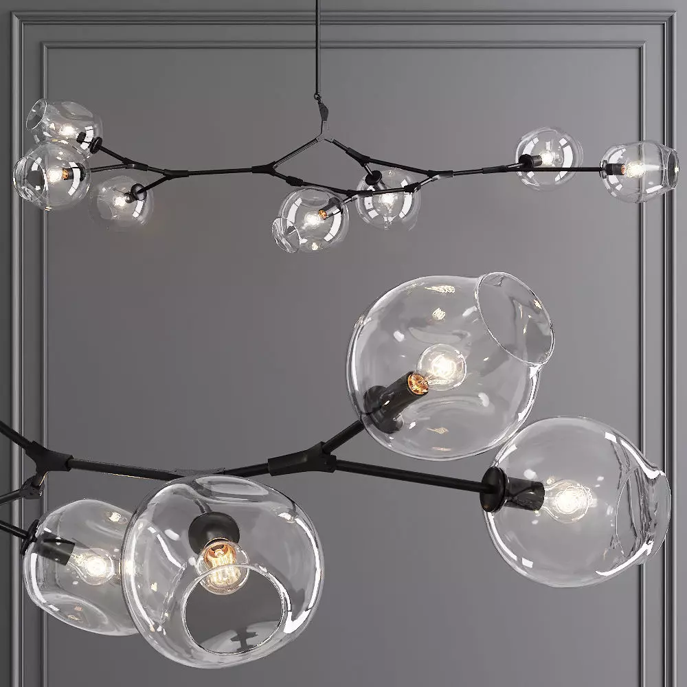 7-globe Branching Bubble Oil-rubbed Bronze and Clear Glass 3D model_0