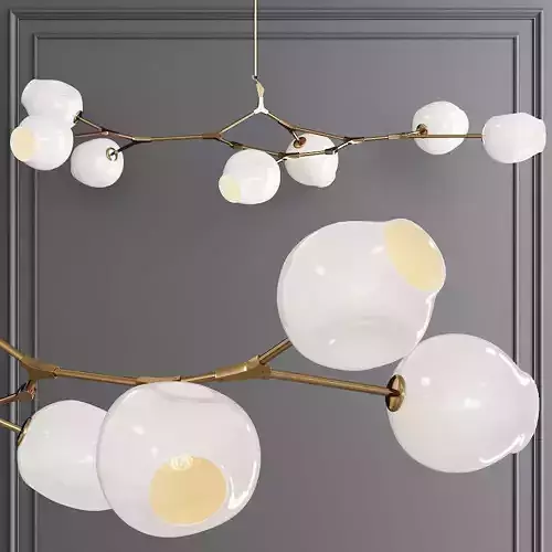 7-globe Branching Bubble Brushed Brass and White Glass