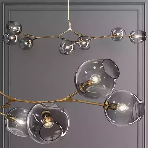 7-globe Branching Bubble Brushed Brass and Gray Glass