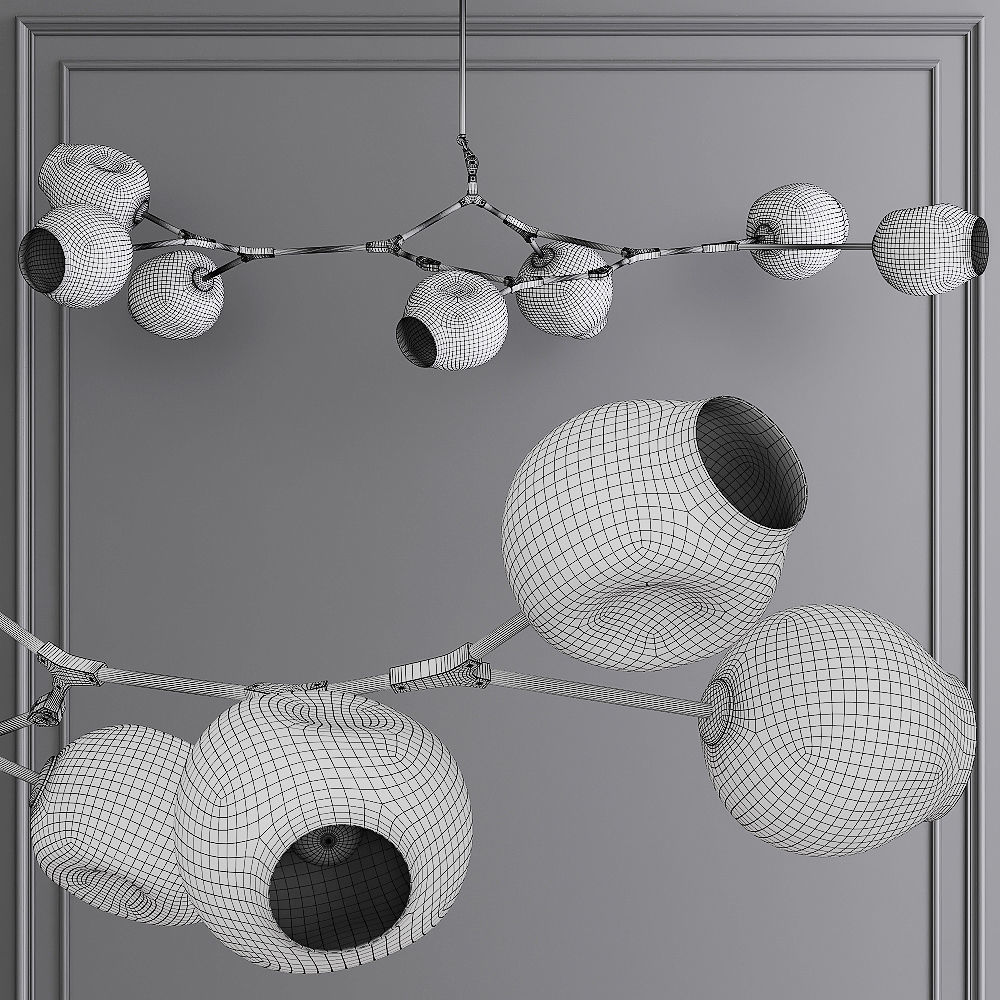 7-globe Branching Bubble Brushed Brass and Clear Glass 3D model_1