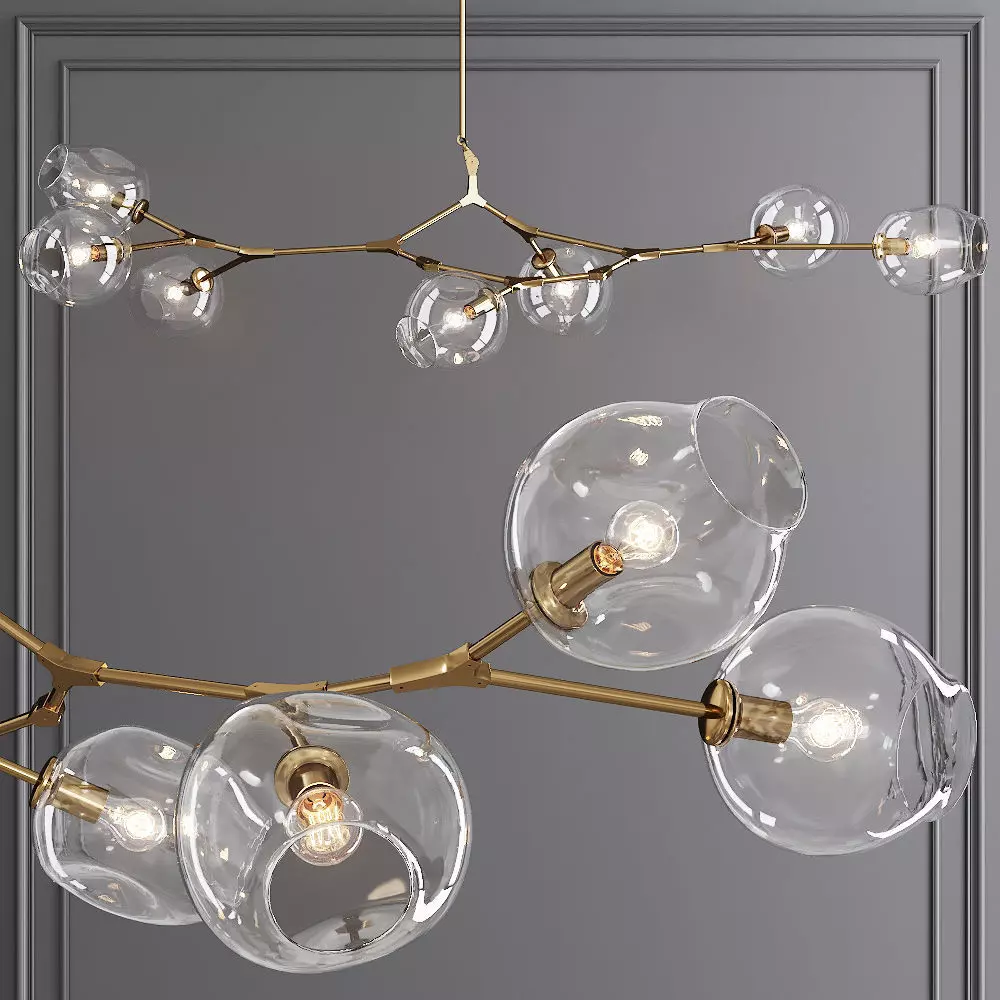 7-globe Branching Bubble Brushed Brass and Clear Glass 3D model_0