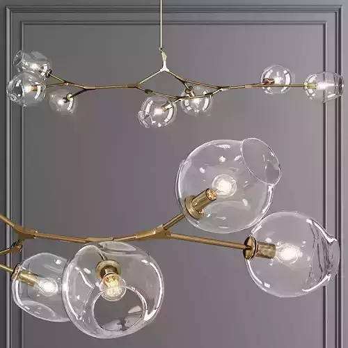7-globe Branching Bubble Brushed Brass and Clear Glass