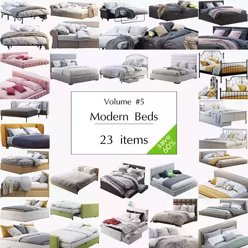 Modern Beds set 23 items 3D model