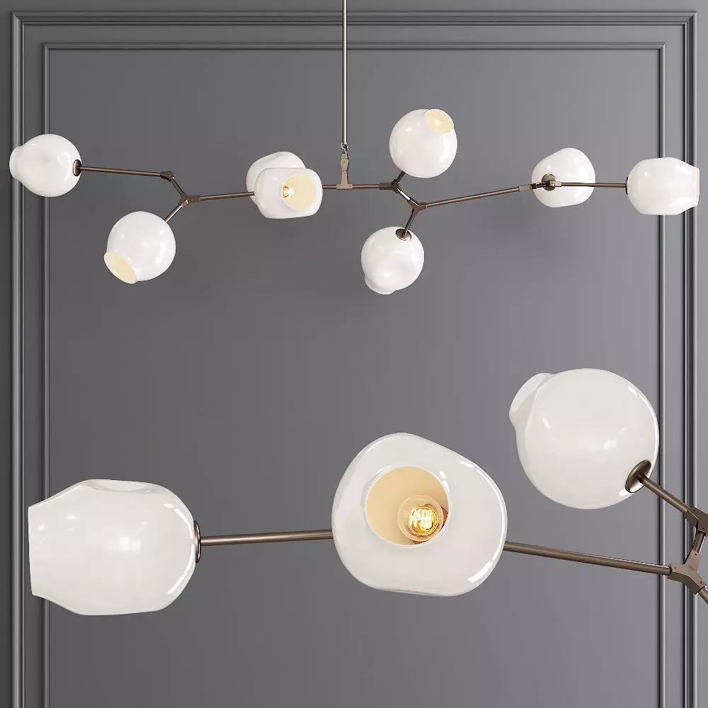 8-globe Branching Bubble Vintage Brass and White Glass 3D model_0