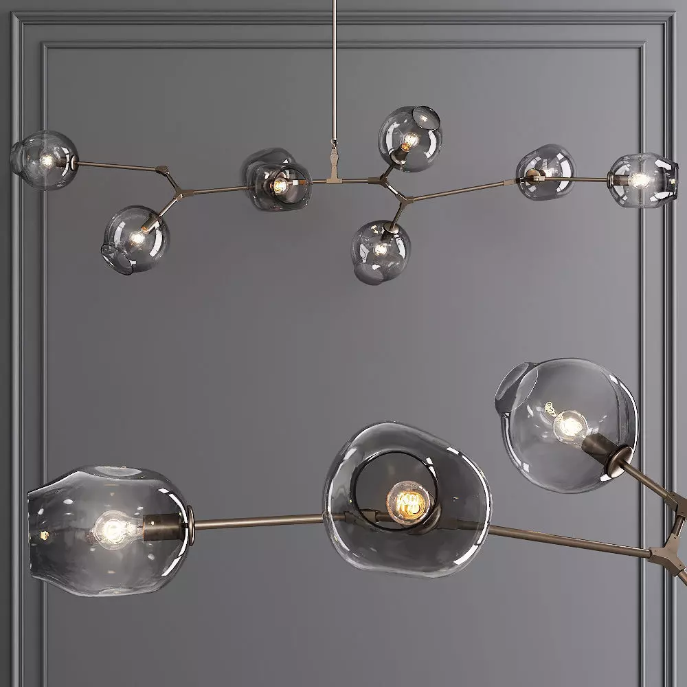 8-globe Branching Bubble Vintage Brass and Gray Glass 3D model_0