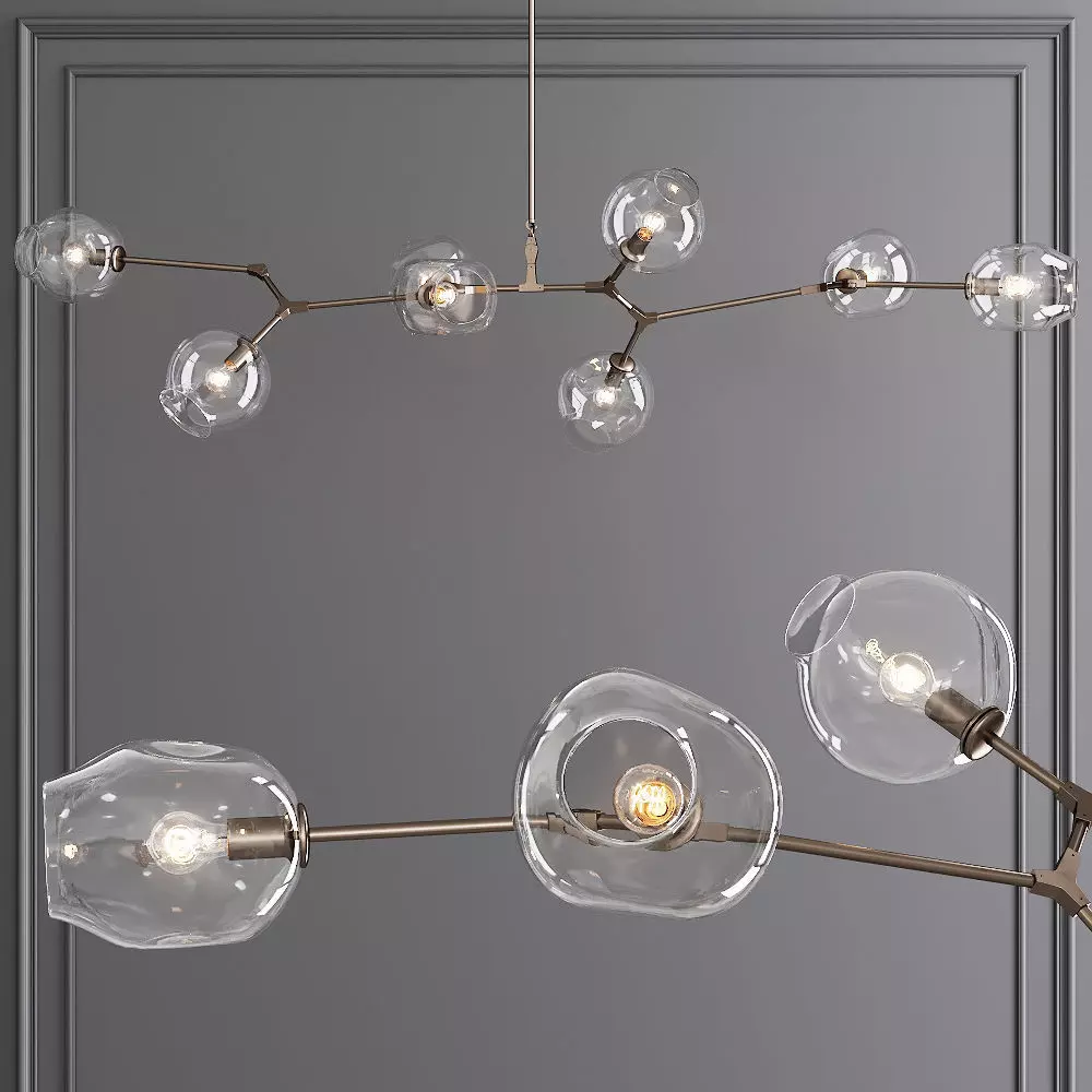 8-globe Branching Bubble Vintage Brass and Clear Glass 3D model_0