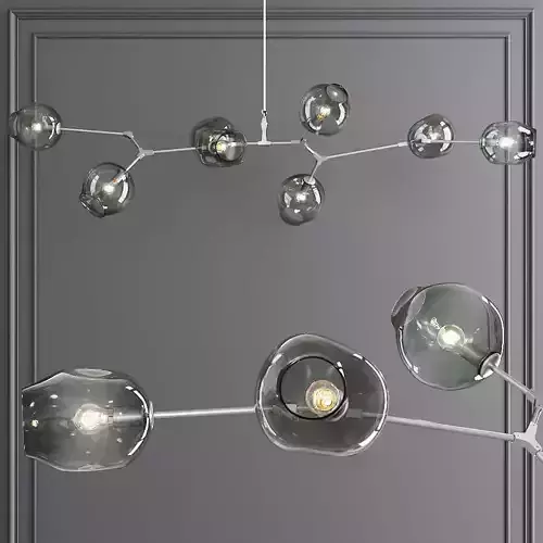 8-globe Branching Bubble Satin Nickel and Dark Green Glass