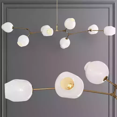 8-globe Branching Bubble Brushed Brass and White Glass