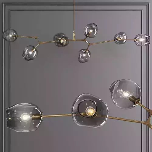 8-globe Branching Bubble Brushed Brass and Gray Glass