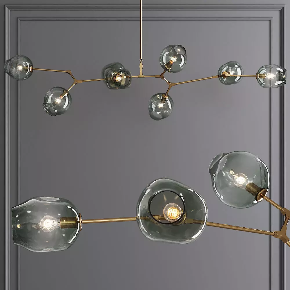 8-globe Branching Bubble Brushed Brass and Dark Green Glass 3D model_0