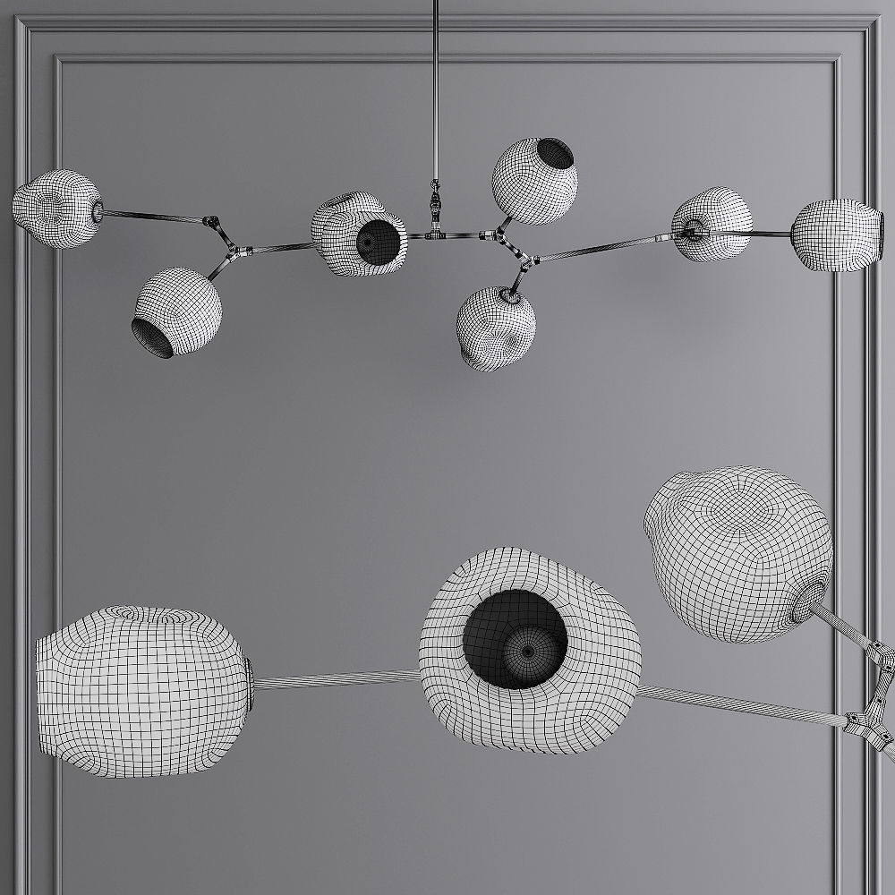 8-globe Branching Bubble Brushed Brass and Clear Glass 3D model_1