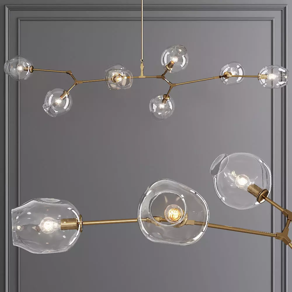 8-globe Branching Bubble Brushed Brass and Clear Glass 3D model_0