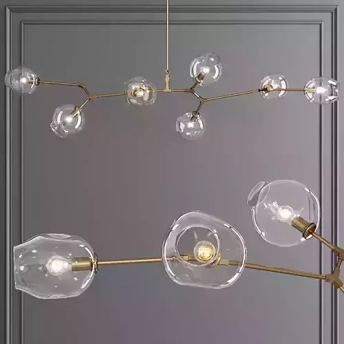8-globe Branching Bubble Brushed Brass and Clear Glass