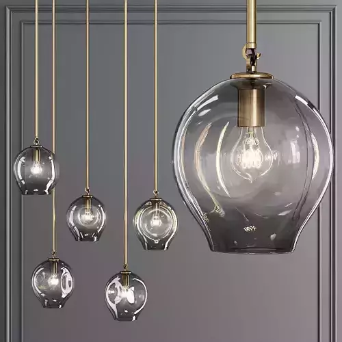 Small Bubble Pendant Brushed Brass and Gray Glass