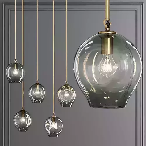 Small Bubble Pendant Brushed Brass and Dark Green Glass