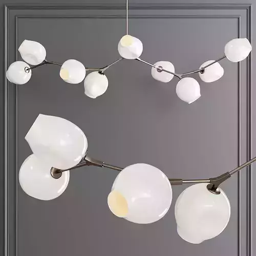 9-globe Branching Bubble Vintage Brass and White Glass