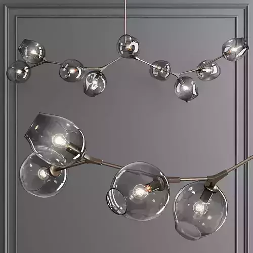 9-globe Branching Bubble Vintage Brass and Gray Glass