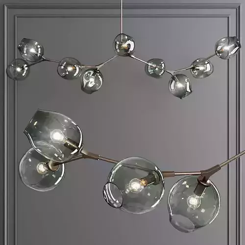 9-globe Branching Bubble Vintage Brass and Dark Green Glass