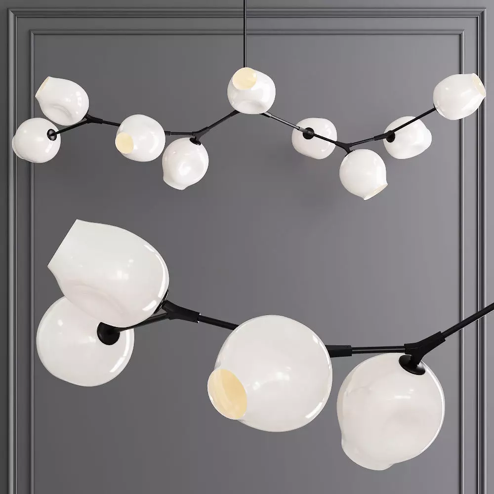 9-globe Branching Bubble Oil-rubbed Bronze and White Glass 3D model_0