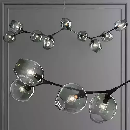 9-globe Branching Bubble Oil-rubbed Bronze and Dark Green Glass