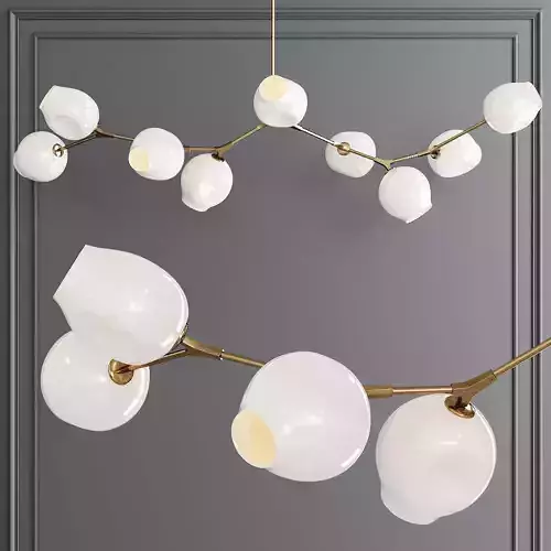 9-globe Branching Bubble Brushed Brass and White Glass