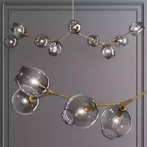 9-globe Branching Bubble Brushed Brass and Gray Glass