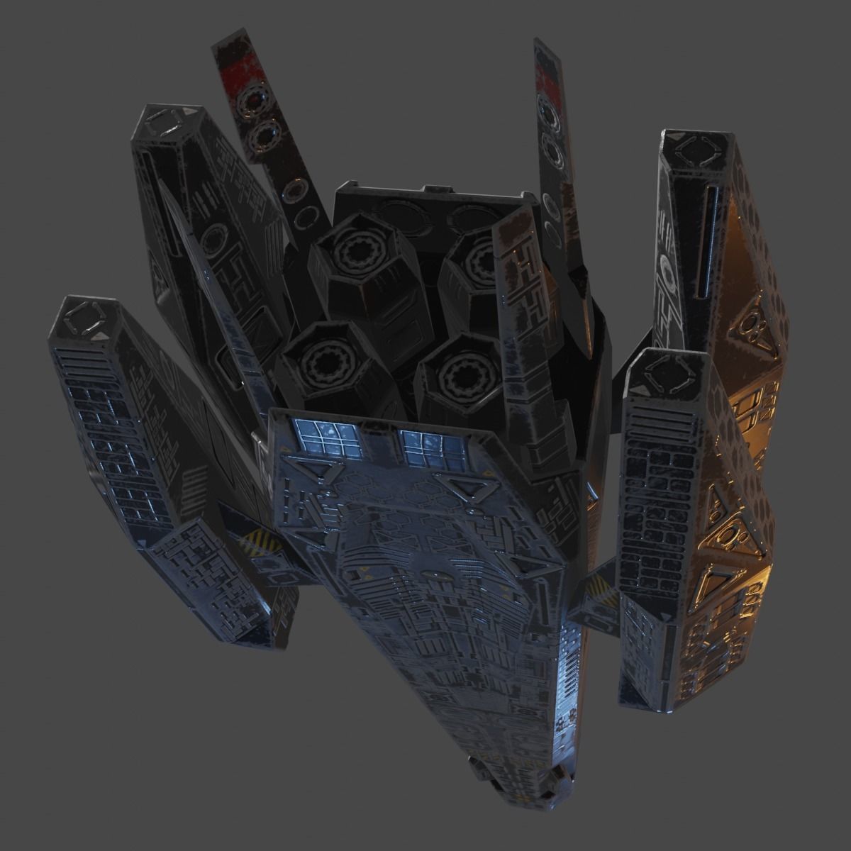 Heavy Spaceship Low-poly 3D model_7