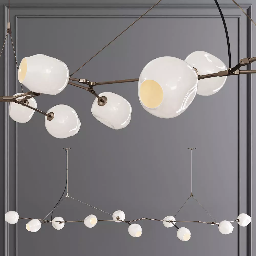10-globe Branching Bubble Vintage Brass and White Glass 3D model_0