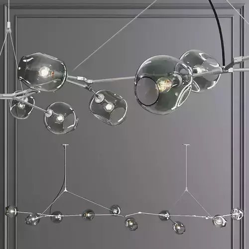 10-globe Branching Bubble Satin Nickel and Dark Green Glass